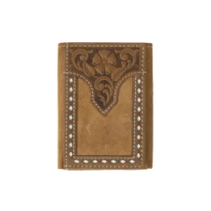 MENS FLORAL TOOLED TRIFOLD WALLET