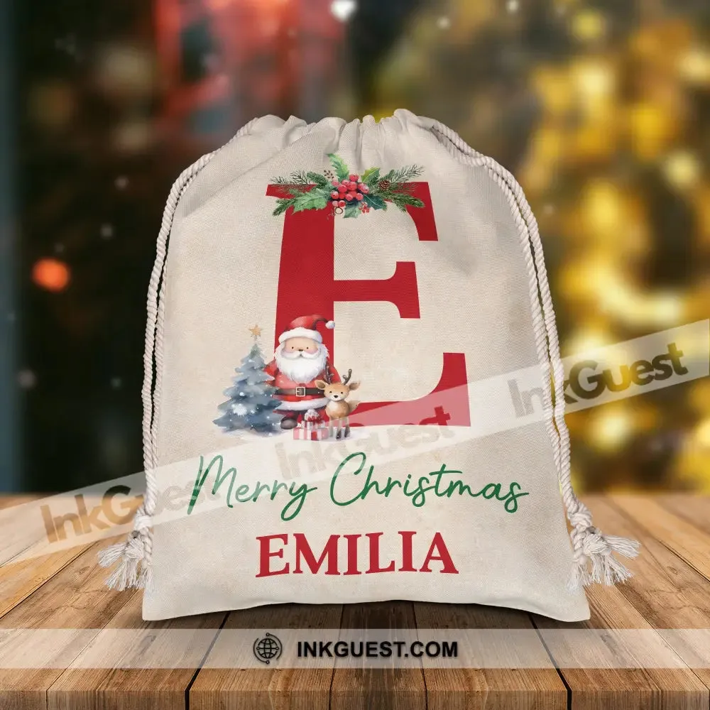 Merry Christmas Letter - Custom Name, Personalized String Bag, Christmas Gift, Family Gift