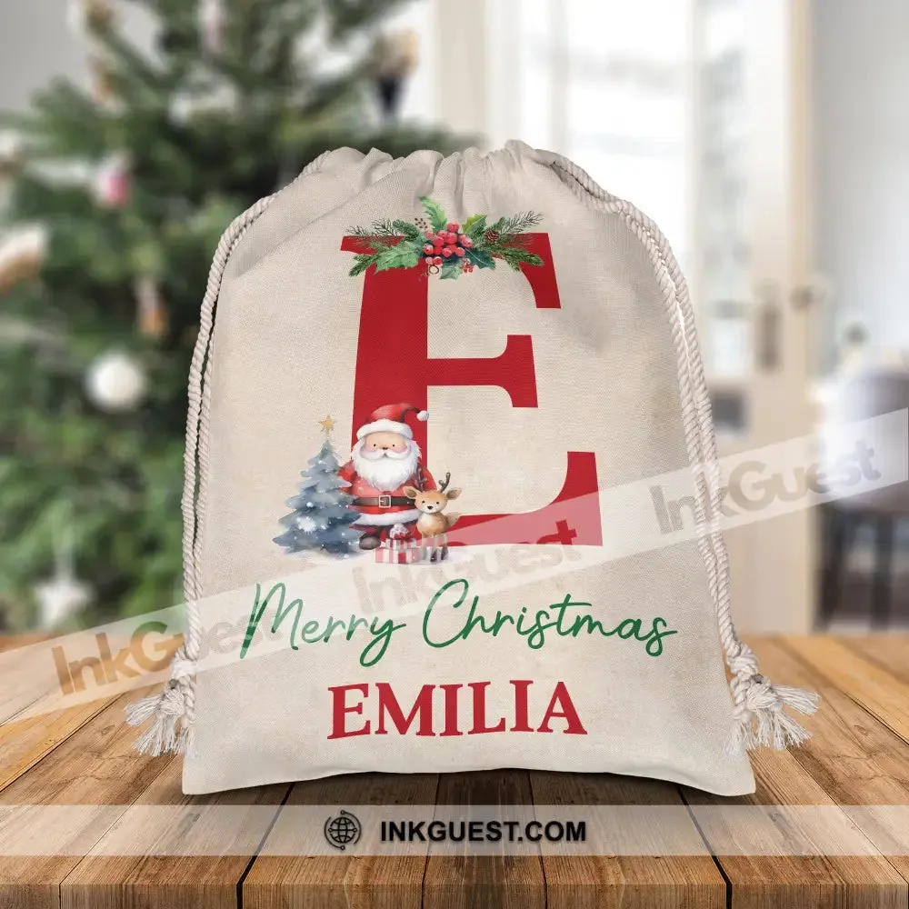 Merry Christmas Letter - Custom Name, Personalized String Bag, Christmas Gift, Family Gift