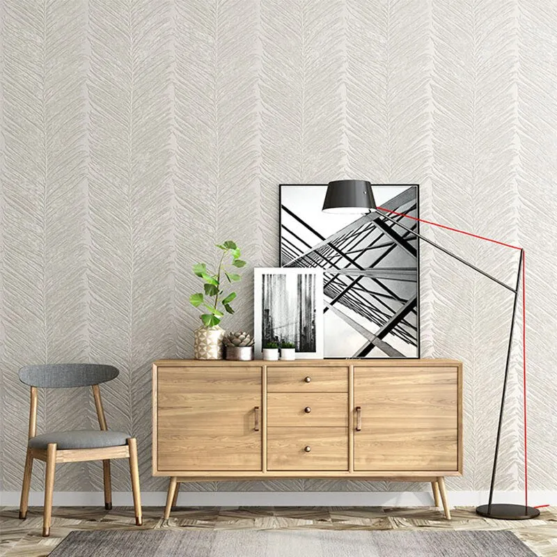 Modern Simple White Leaf Geometric Pattern Wallpaper (5.3 ㎡)