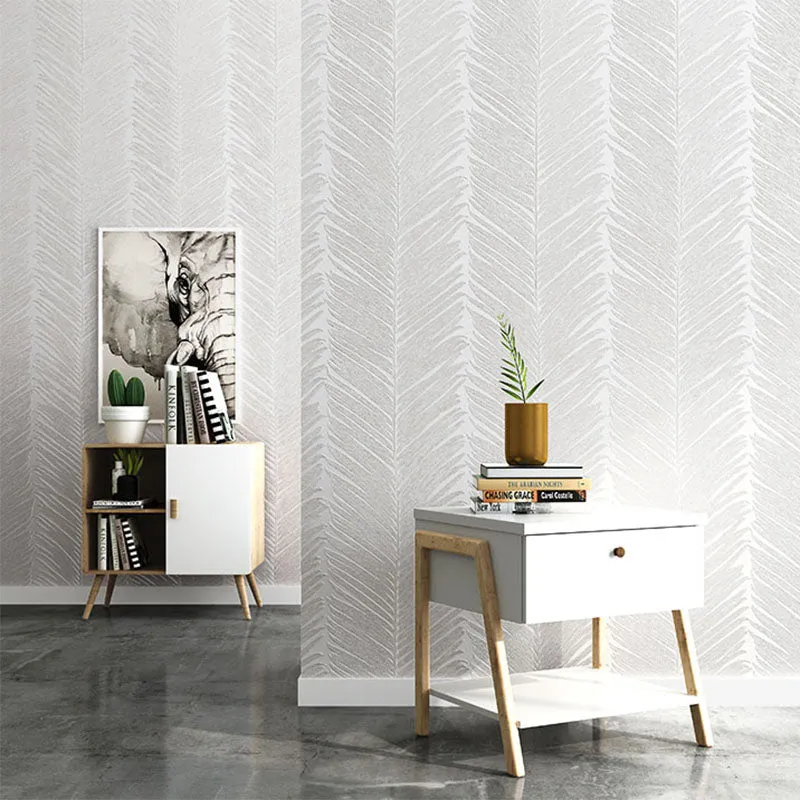 Modern Simple White Leaf Geometric Pattern Wallpaper (5.3 ㎡)