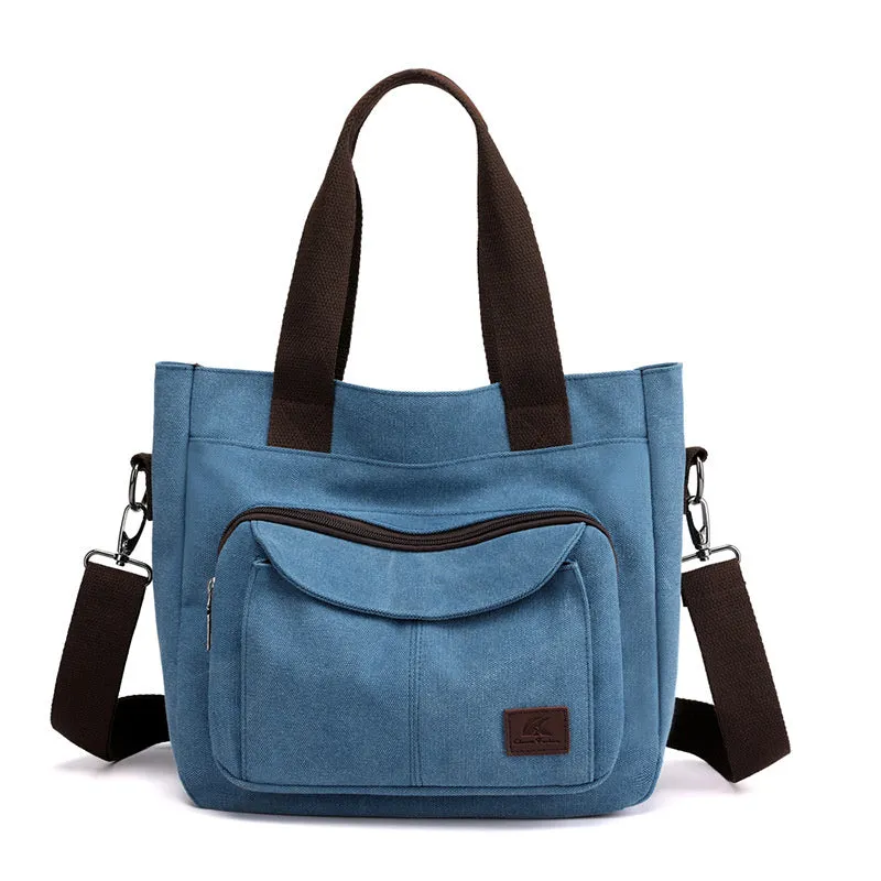 Multi-pocket Top Handle Convertible Canvas Tote Crossbody Bag Handbags