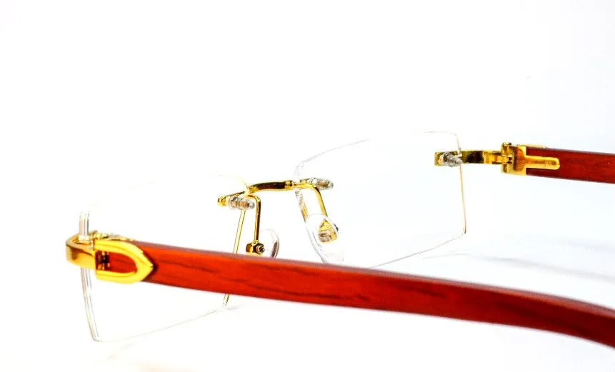 Myriad Eyewear ME00528 Gold & Wood Rimless Luxury Eyeglasses -Ma