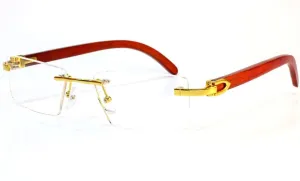 Myriad Eyewear ME00528 Gold & Wood Rimless Luxury Eyeglasses -Ma
