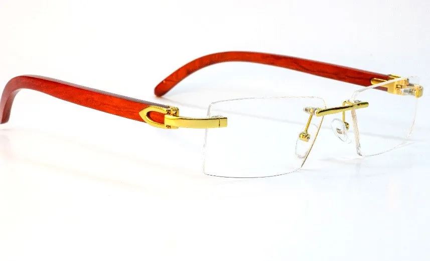 Myriad Eyewear ME00528 Gold & Wood Rimless Luxury Eyeglasses -Ma