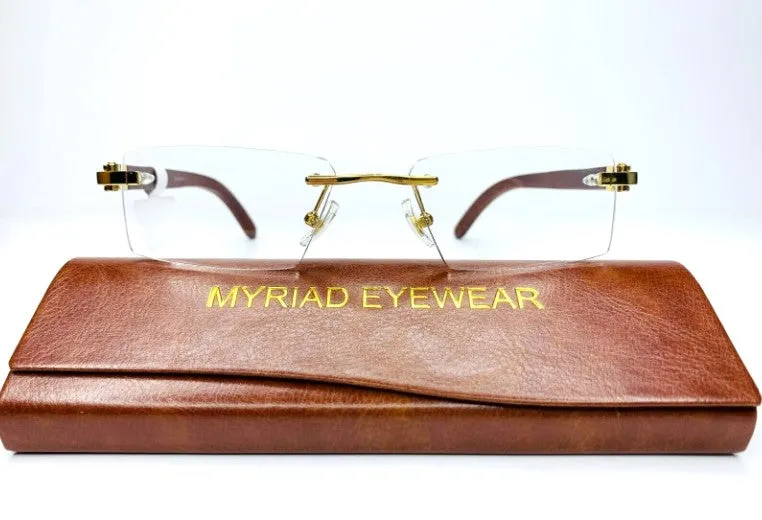 Myriad Eyewear ME00528 Gold & Wood Rimless Luxury Eyeglasses -Ma