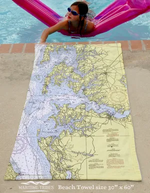 Oxford, MD, Chesapeake Bay Vintage Nautical Chart- MUTED Quick Dry Towel