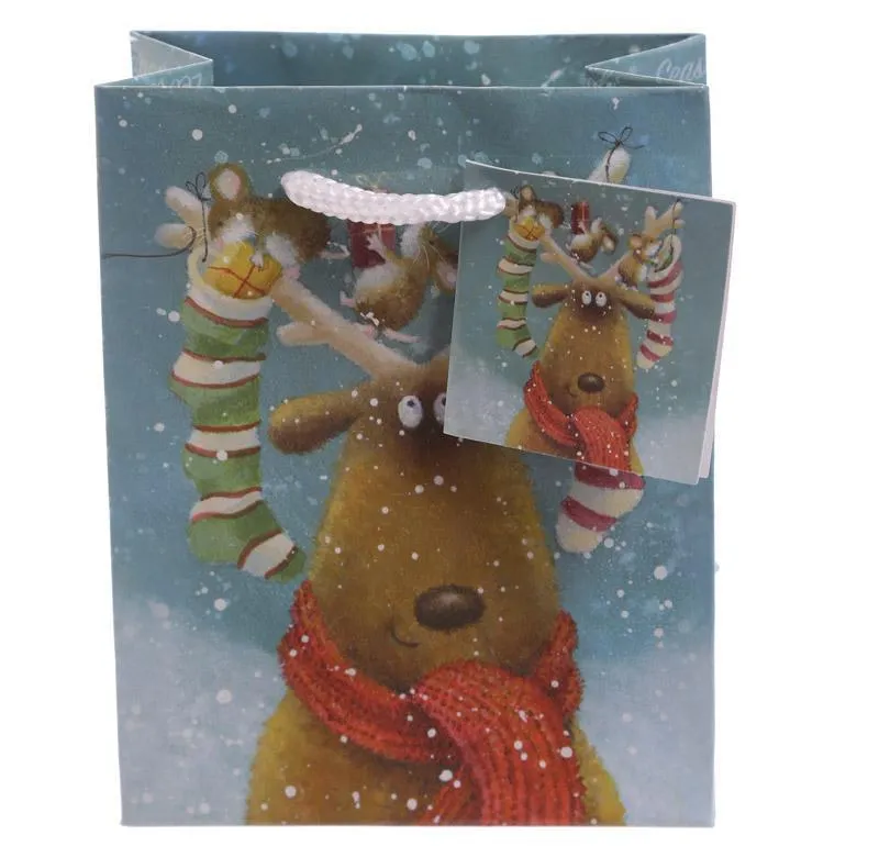 Pack of 6 - Christmas Reindeer Party Gift Bags 14 x 6 x 11cm (Pk6)