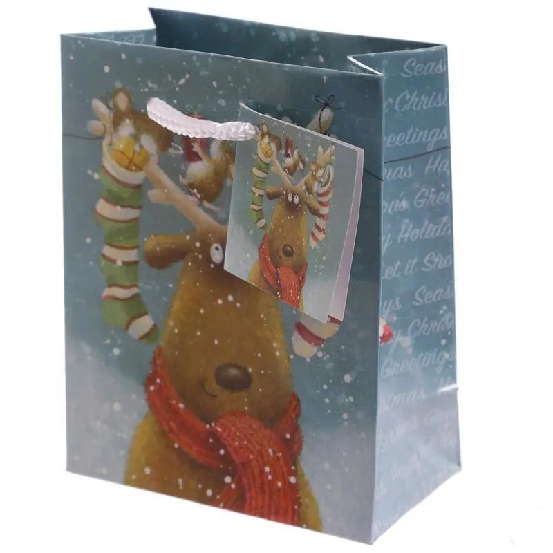 Pack of 6 - Christmas Reindeer Party Gift Bags 14 x 6 x 11cm (Pk6)