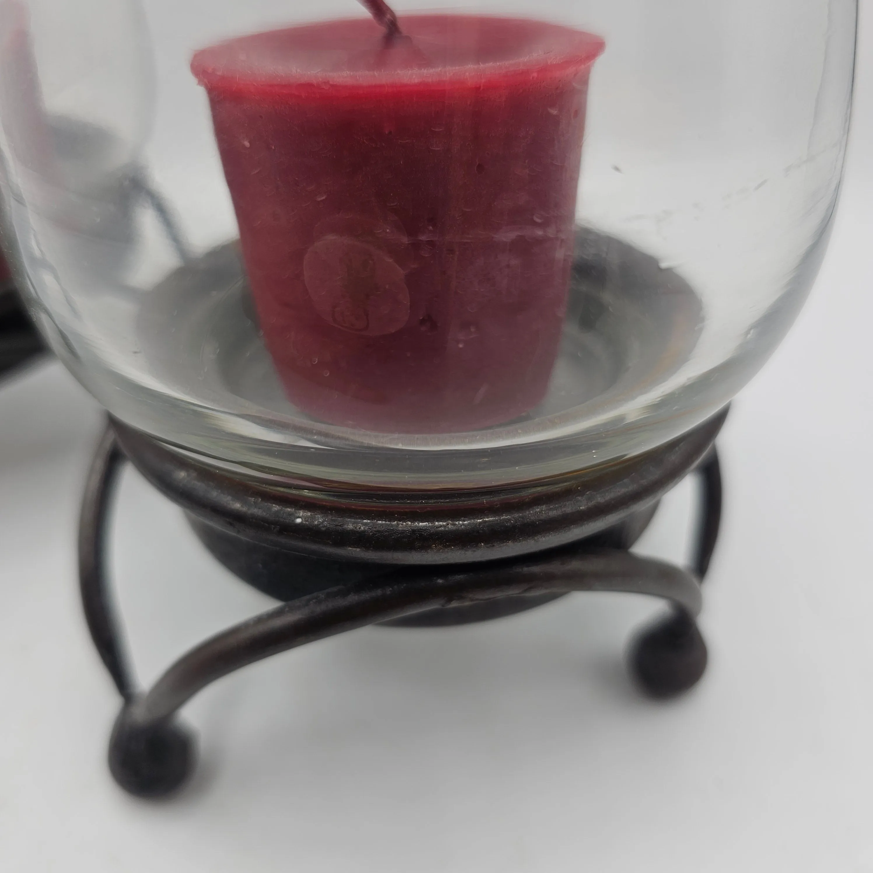 Pottery Barn Metal Candle Holder with Glass Shade - Pair