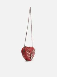 Red Leather Small Heart Padlock Crossbody Bag