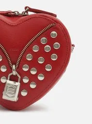 Red Leather Small Heart Padlock Crossbody Bag