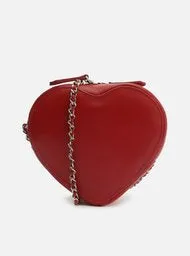 Red Leather Small Heart Padlock Crossbody Bag