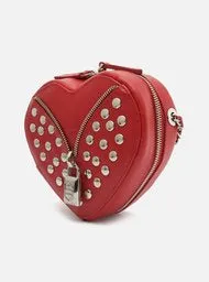 Red Leather Small Heart Padlock Crossbody Bag