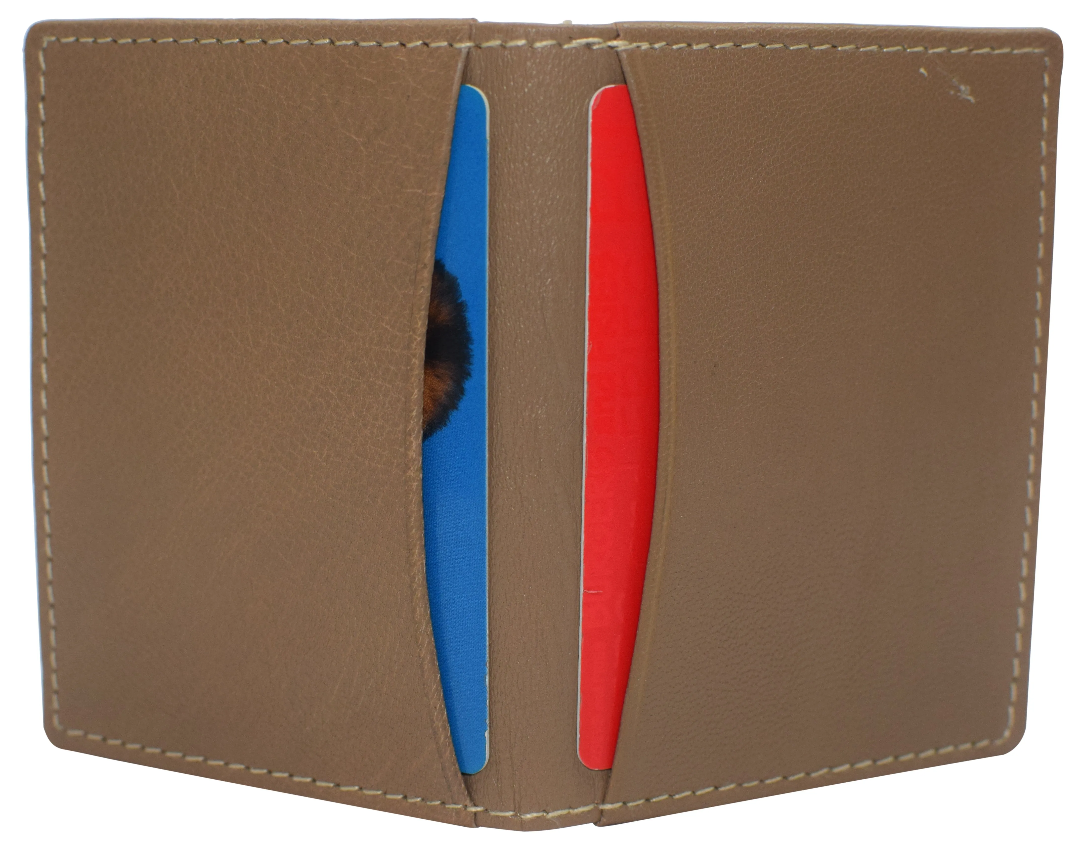 RFID Blocking Slim Thin Genuine Leather 2 ID Window Mini Wallet Holder Bifold Driver's License Safe