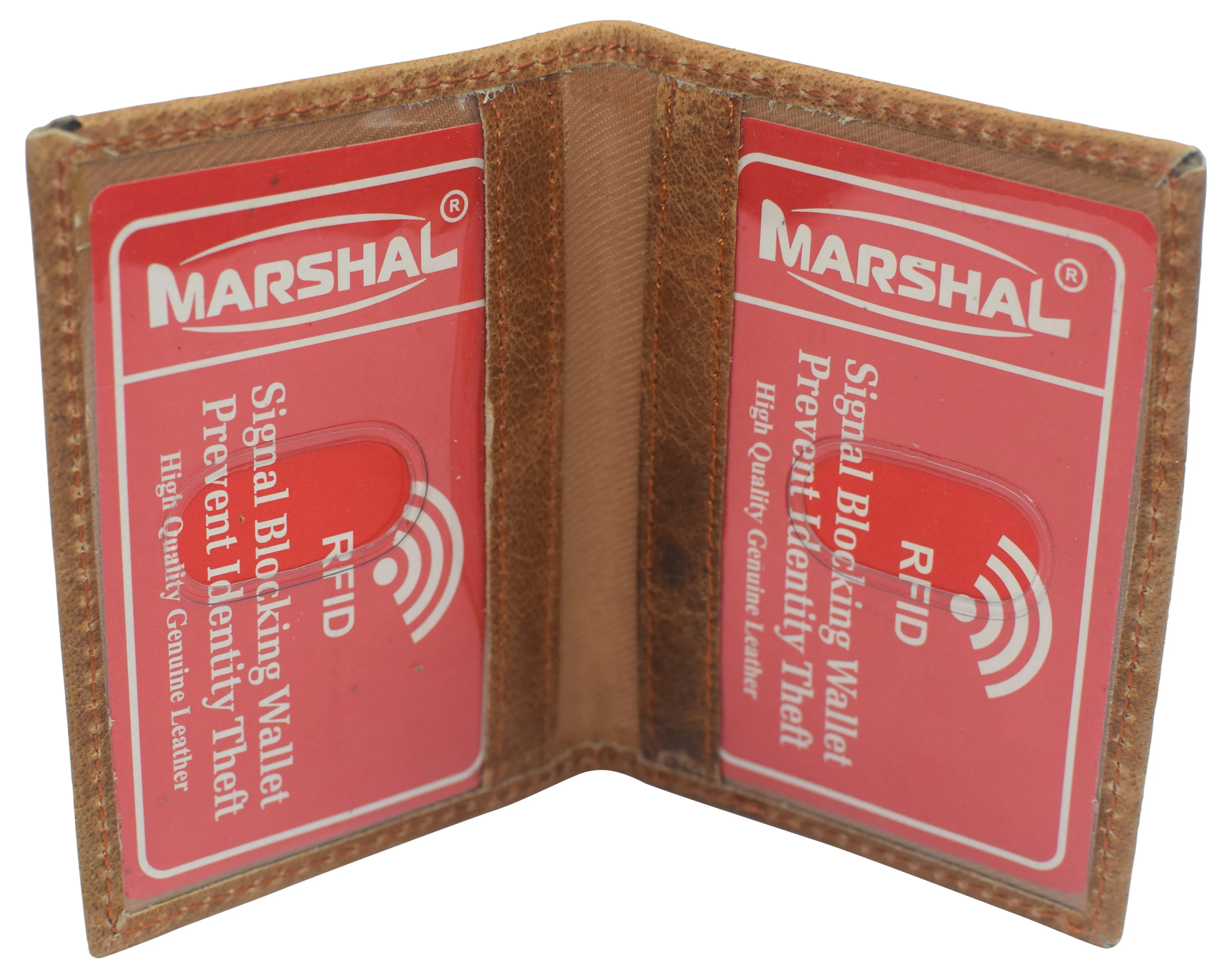 RFID1515HTC Slim Thin Genuine Leather 2 ID Window Mini Wallet Holder Bifold Driver's License Safe
