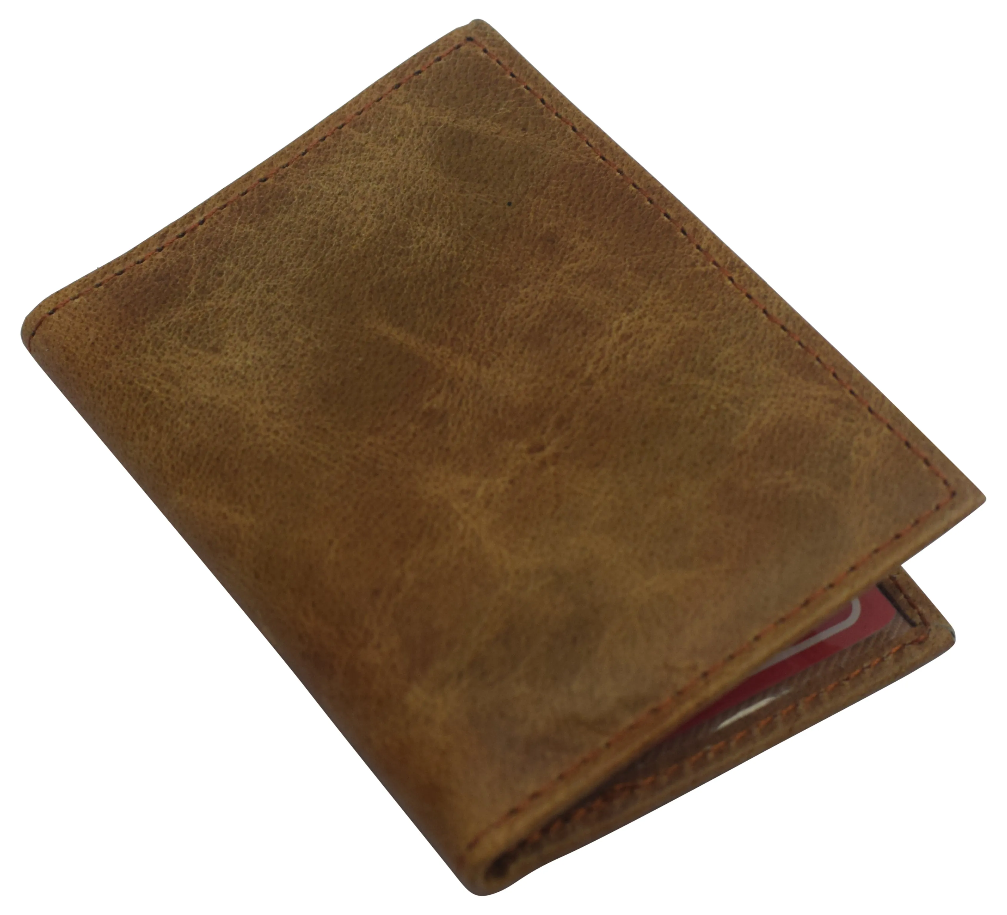 RFID1515HTC Slim Thin Genuine Leather 2 ID Window Mini Wallet Holder Bifold Driver's License Safe