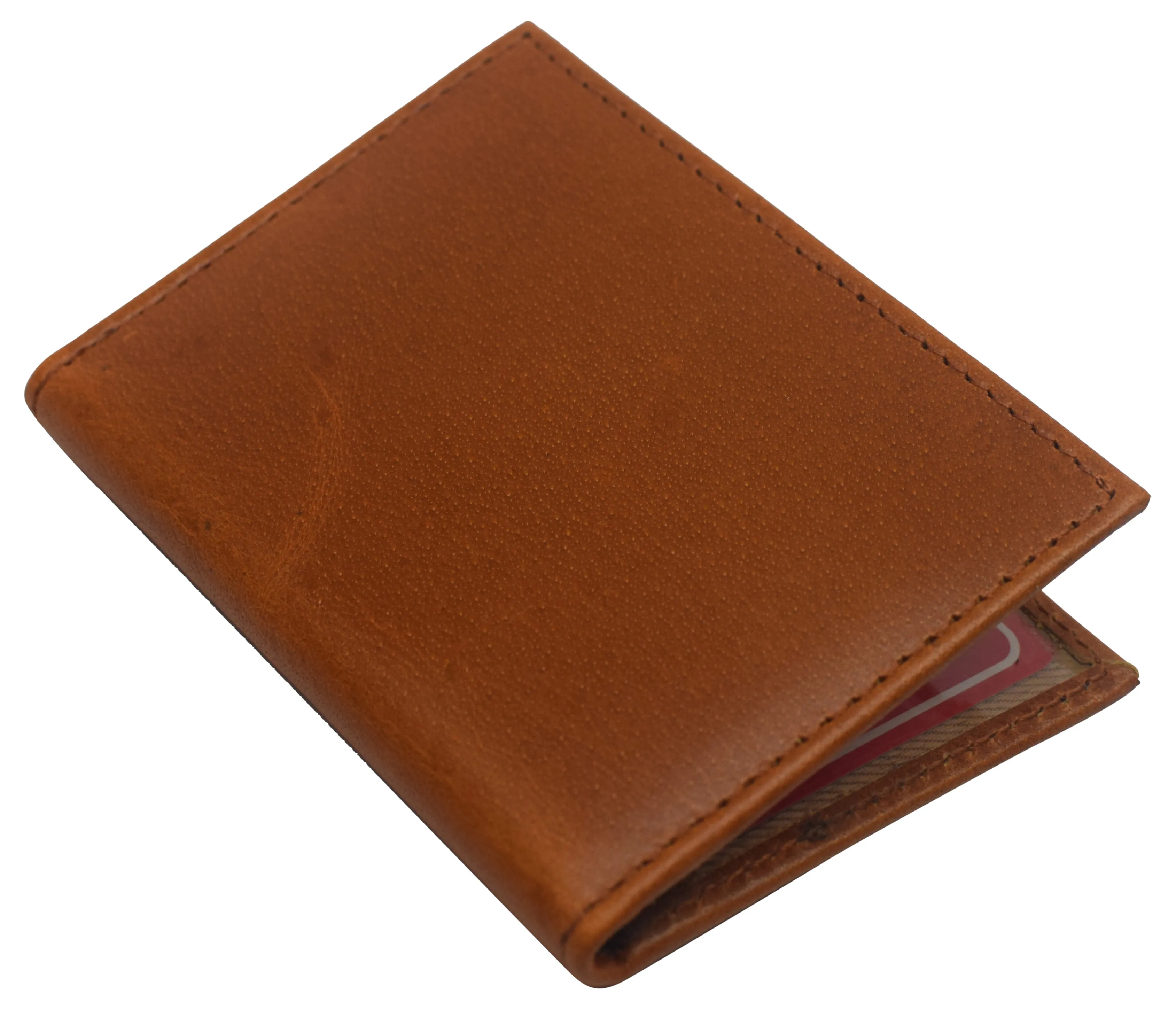 RFID1515HTC Slim Thin Genuine Leather 2 ID Window Mini Wallet Holder Bifold Driver's License Safe