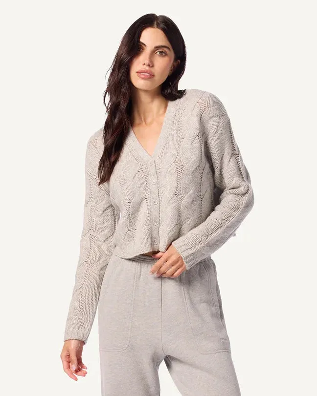 Sablyn Jolie V-Neck Cropped Cable Cardigan Foggy