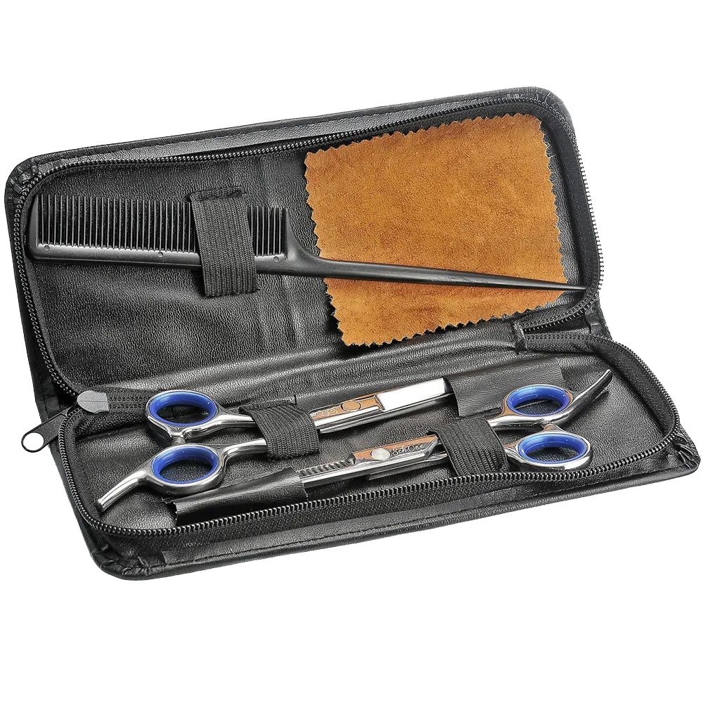 Schone Professional Hair Cutting Scissors Shears Barber Thinning Set Kit with a Black Leather Case