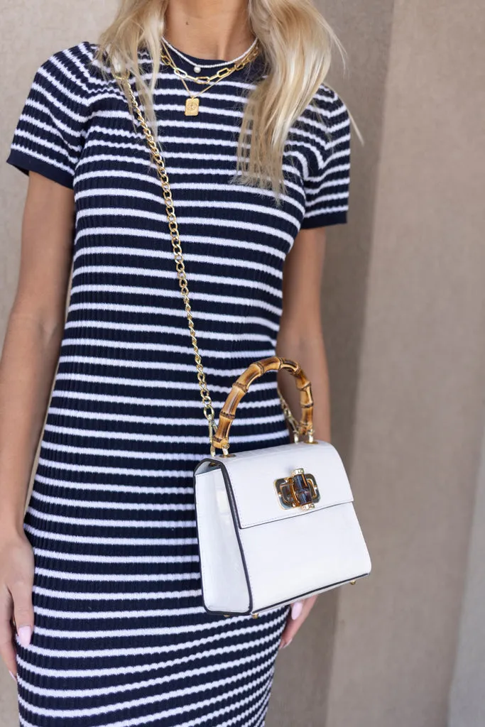 Selena Embossed Leather Hand Bag, White