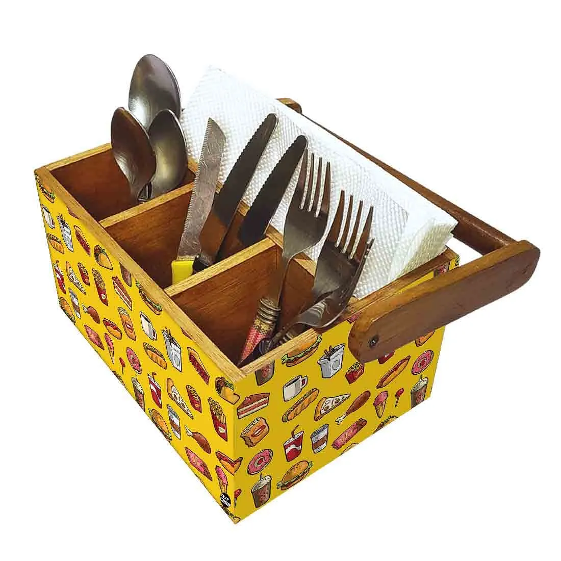 Small Cutlery Holder With Handle Napkin Spoons Knives Stand - Hunger Food