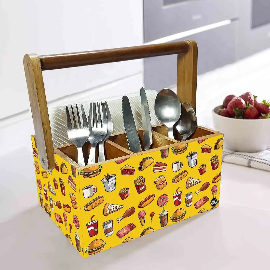 Small Cutlery Holder With Handle Napkin Spoons Knives Stand - Hunger Food
