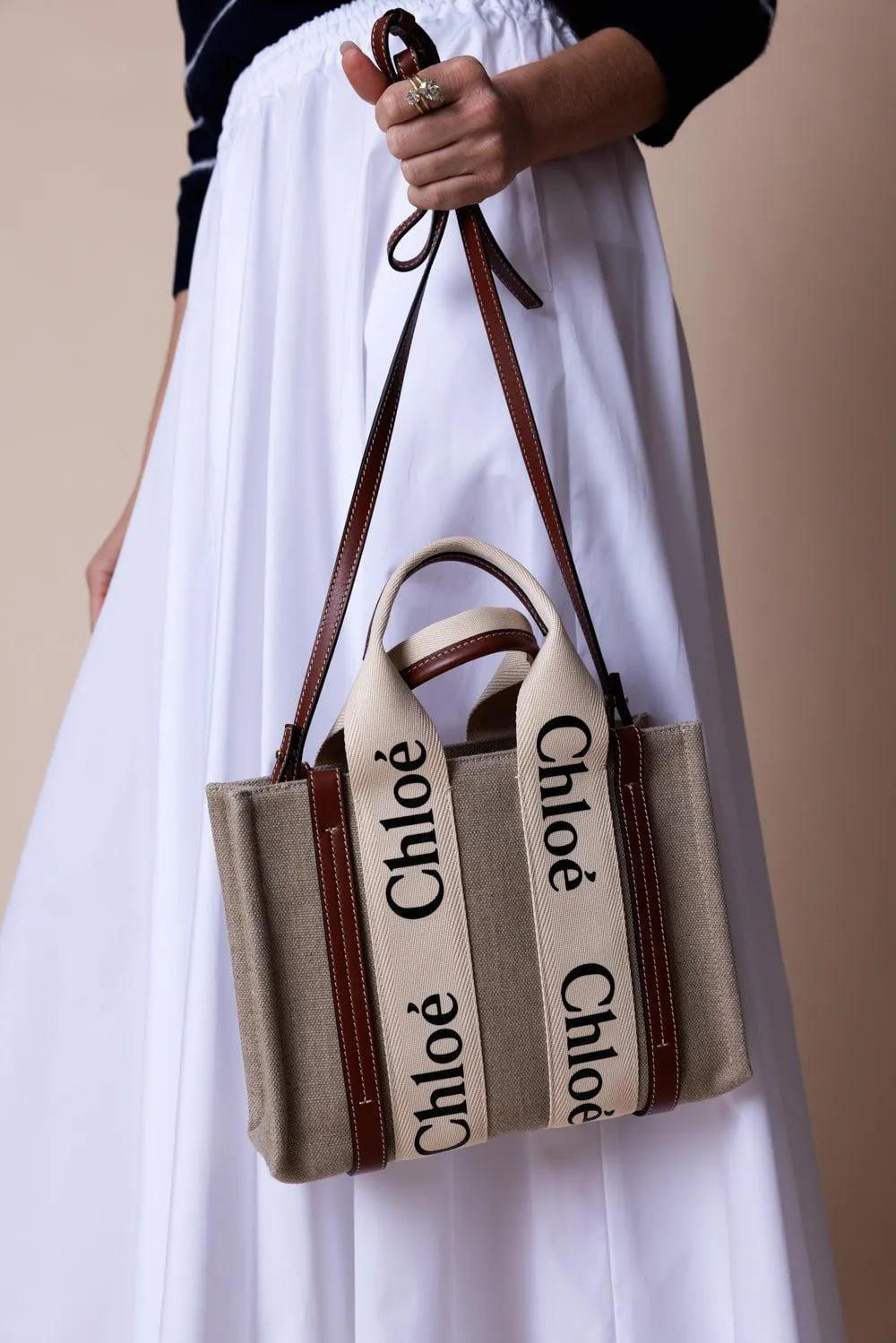 Small Woody Tote Bag - White Brown