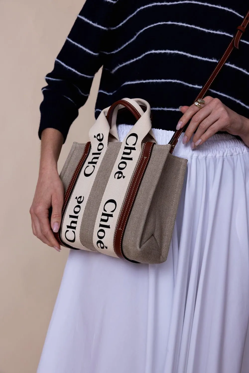 Small Woody Tote Bag - White Brown
