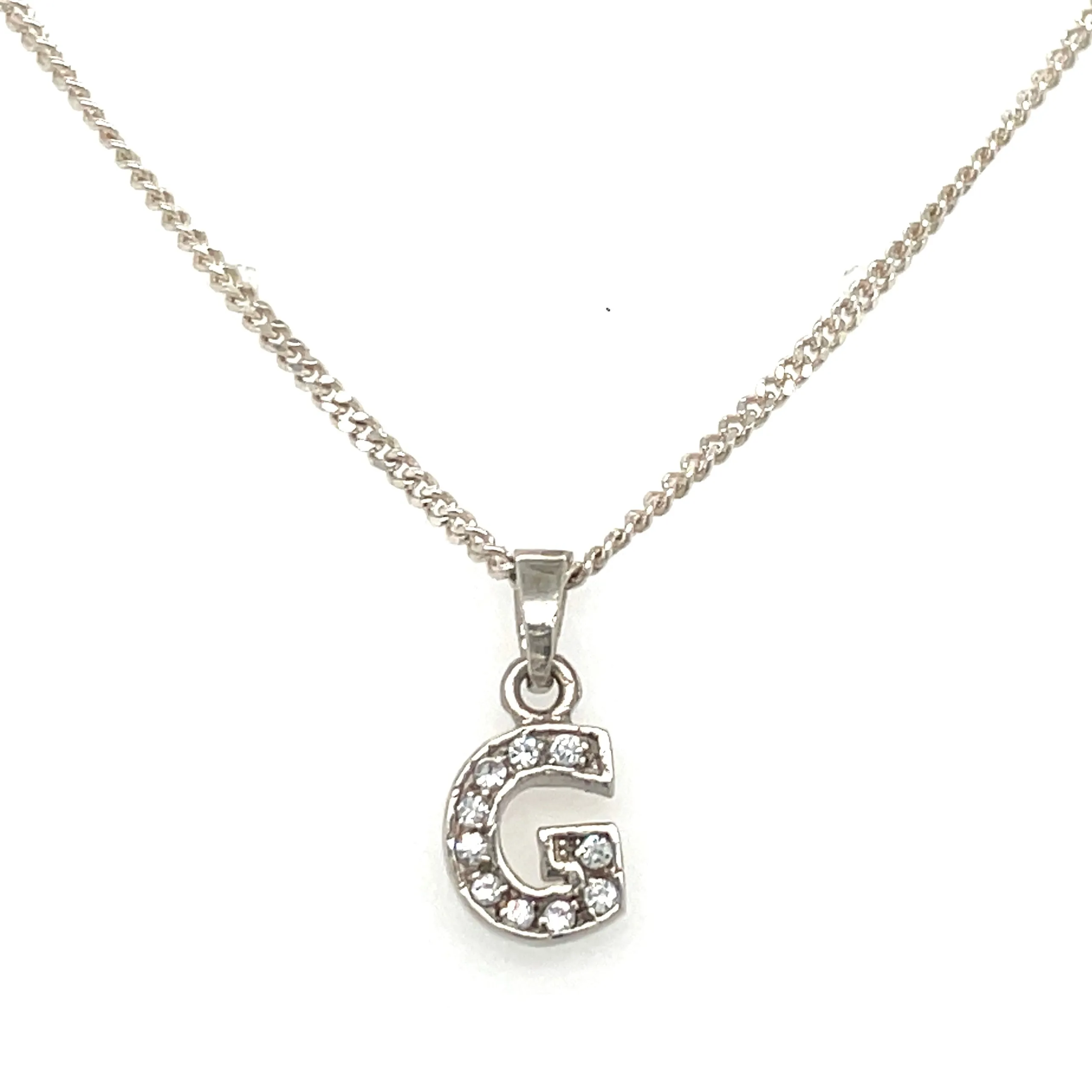 Sterling Silver Small Cz Initial Necklace