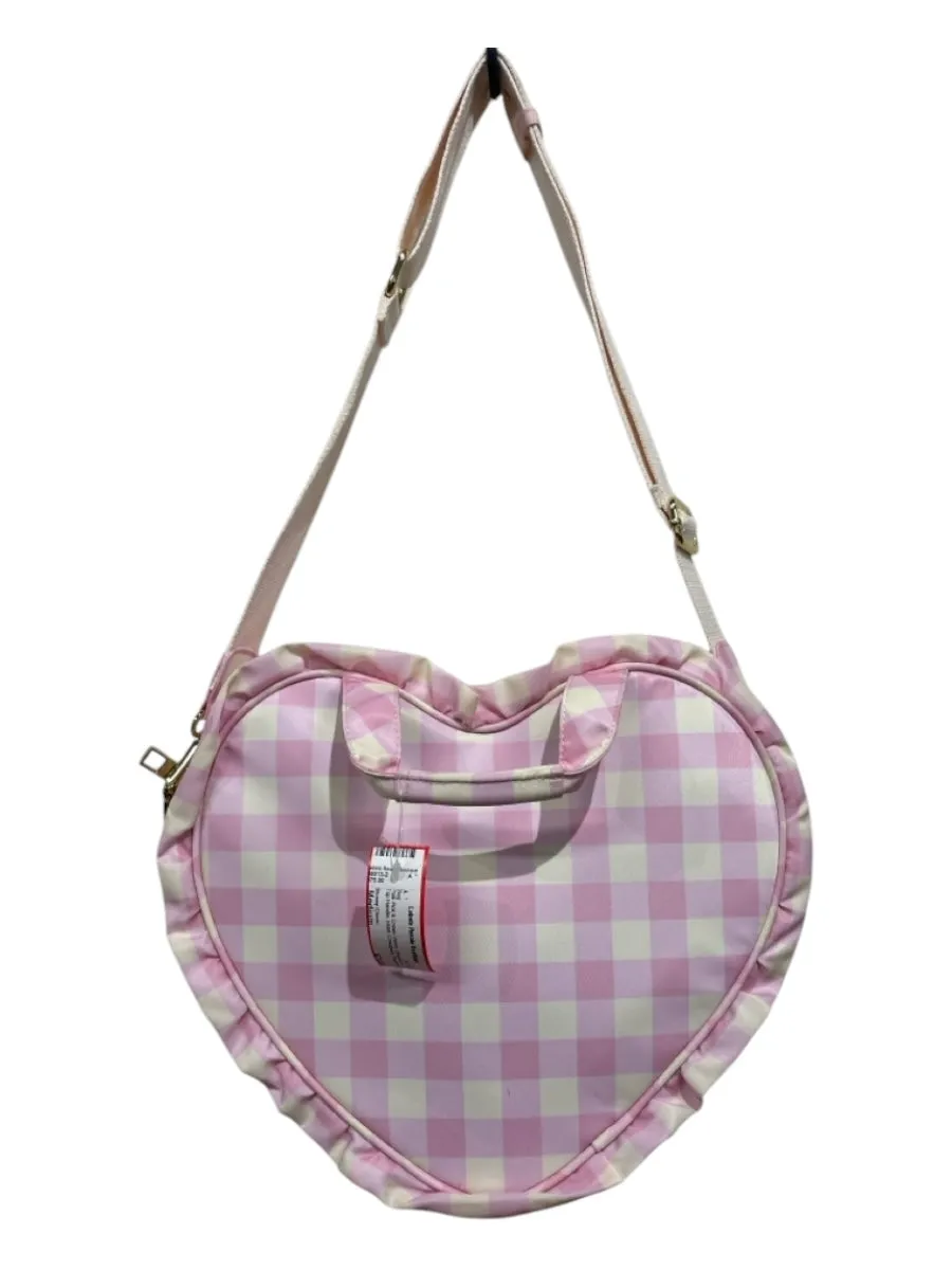 Stoney Clover Pale Pink & Cream Nylon Checkered Top Handle Heart Crossbody Bag