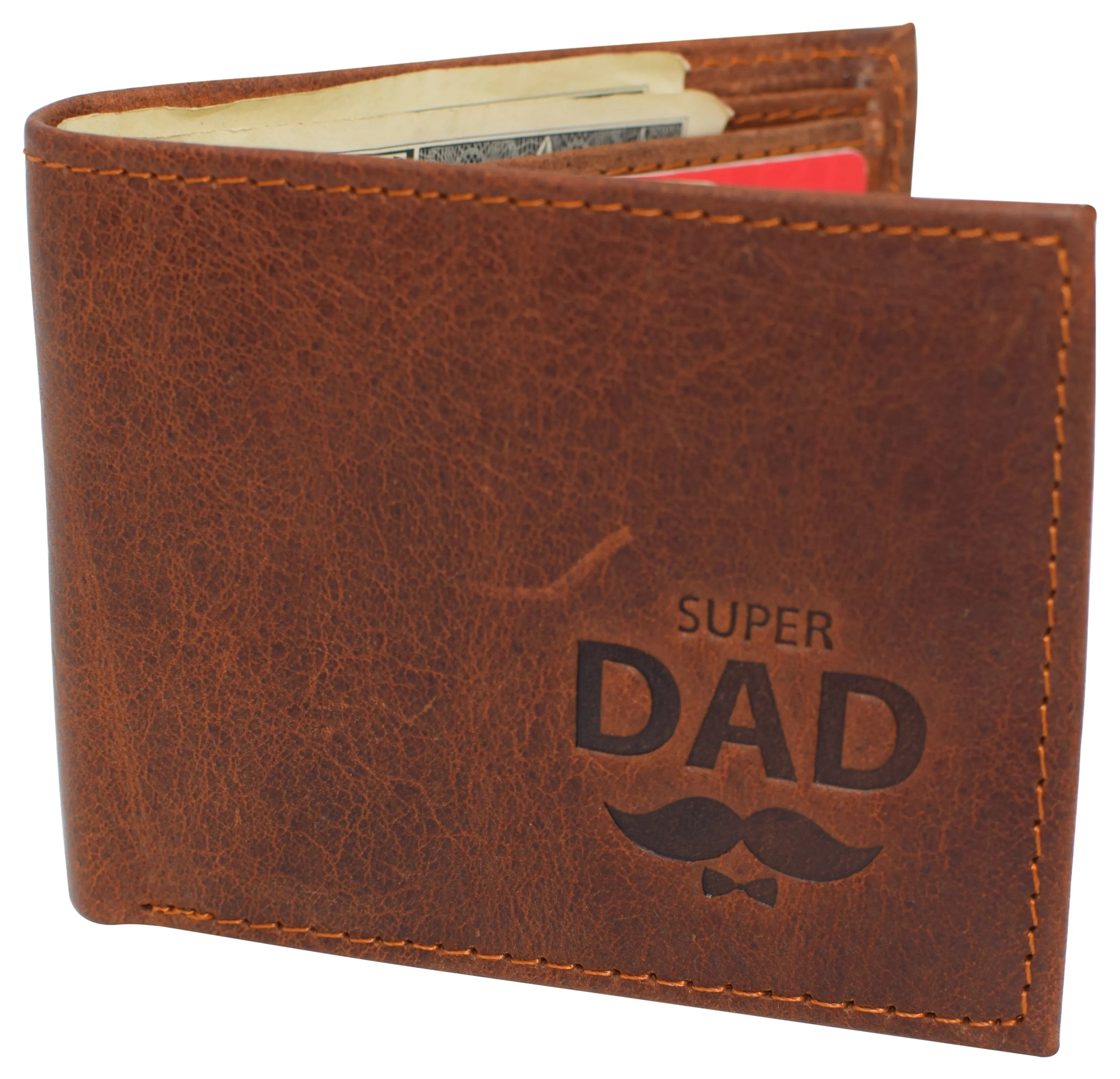 Super Dad RFID Blocking Real Leather Bifold Classic Wallet for Men