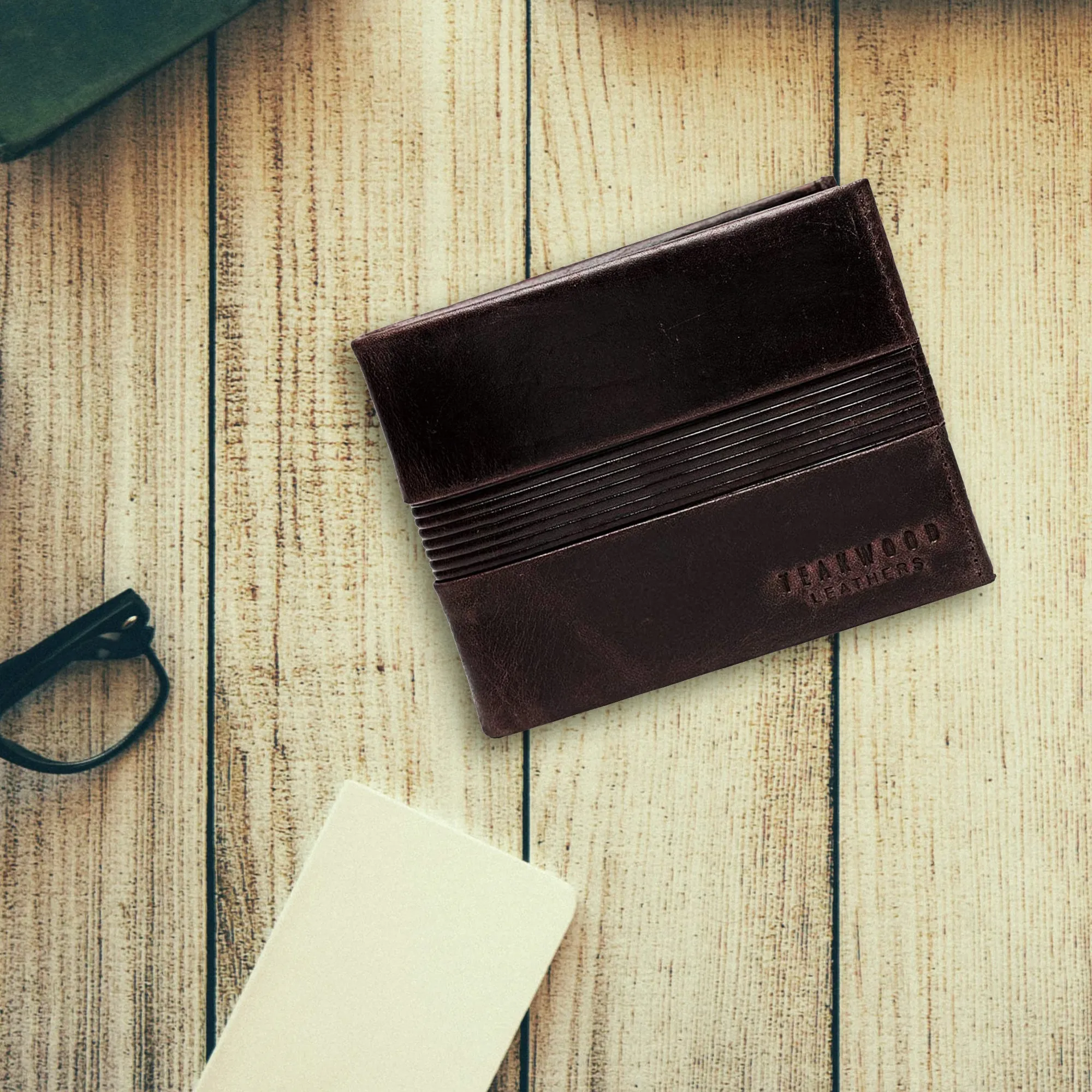 Teakwood Genuine Leather Brown Colour Two Fold Wallet