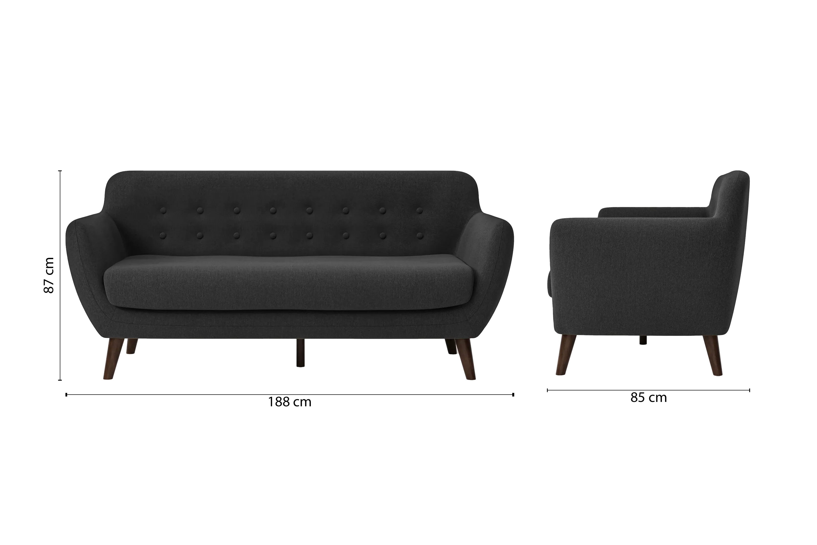Terni 3 Seater Sofa Black Linen Fabric