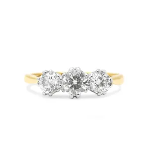 Three Stone Brilliant Cut Diamond Ring - 18ct Yellow & White Gold