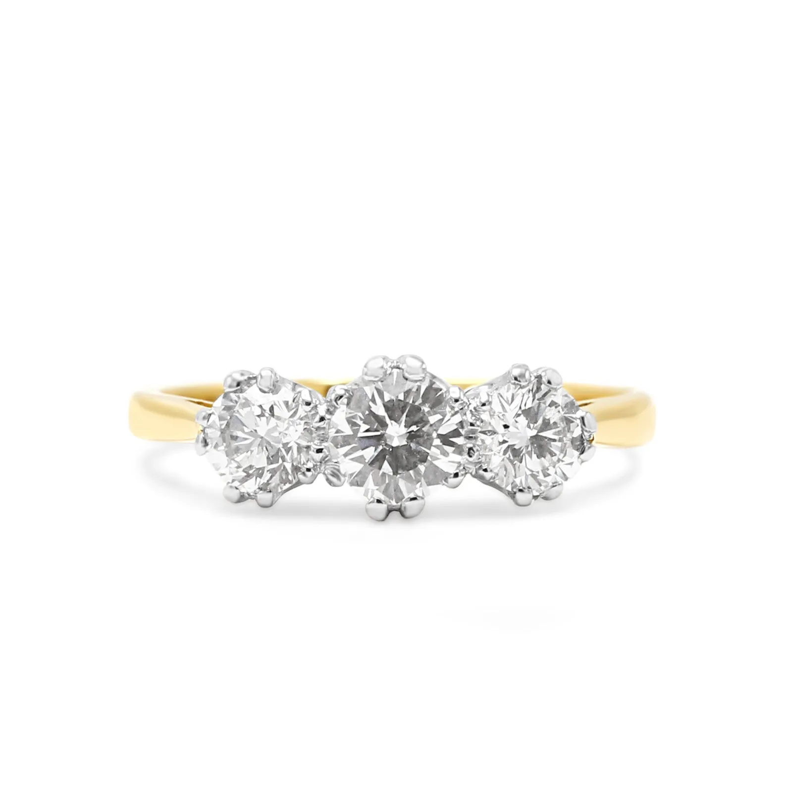 Three Stone Brilliant Cut Diamond Ring - 18ct Yellow & White Gold
