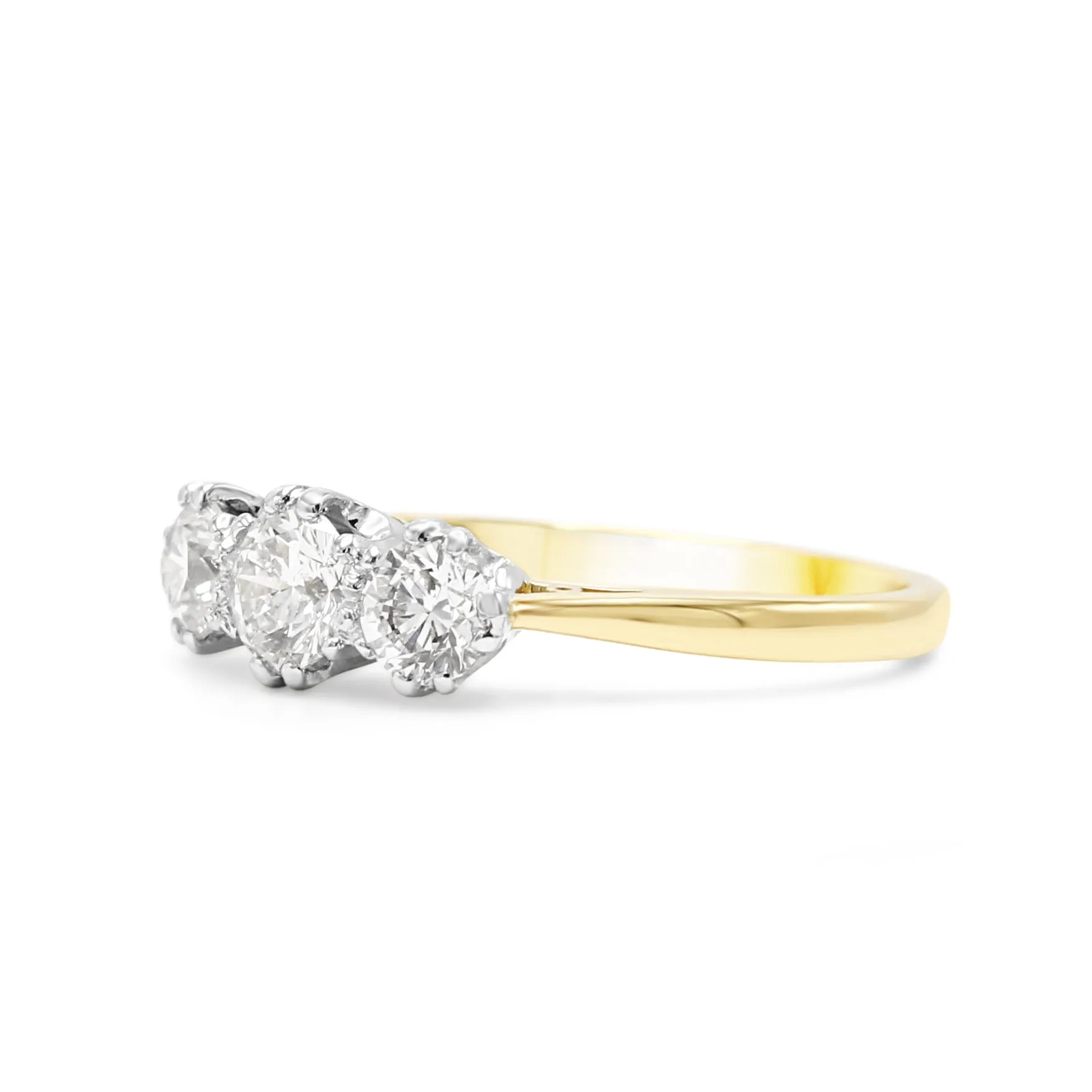 Three Stone Brilliant Cut Diamond Ring - 18ct Yellow & White Gold