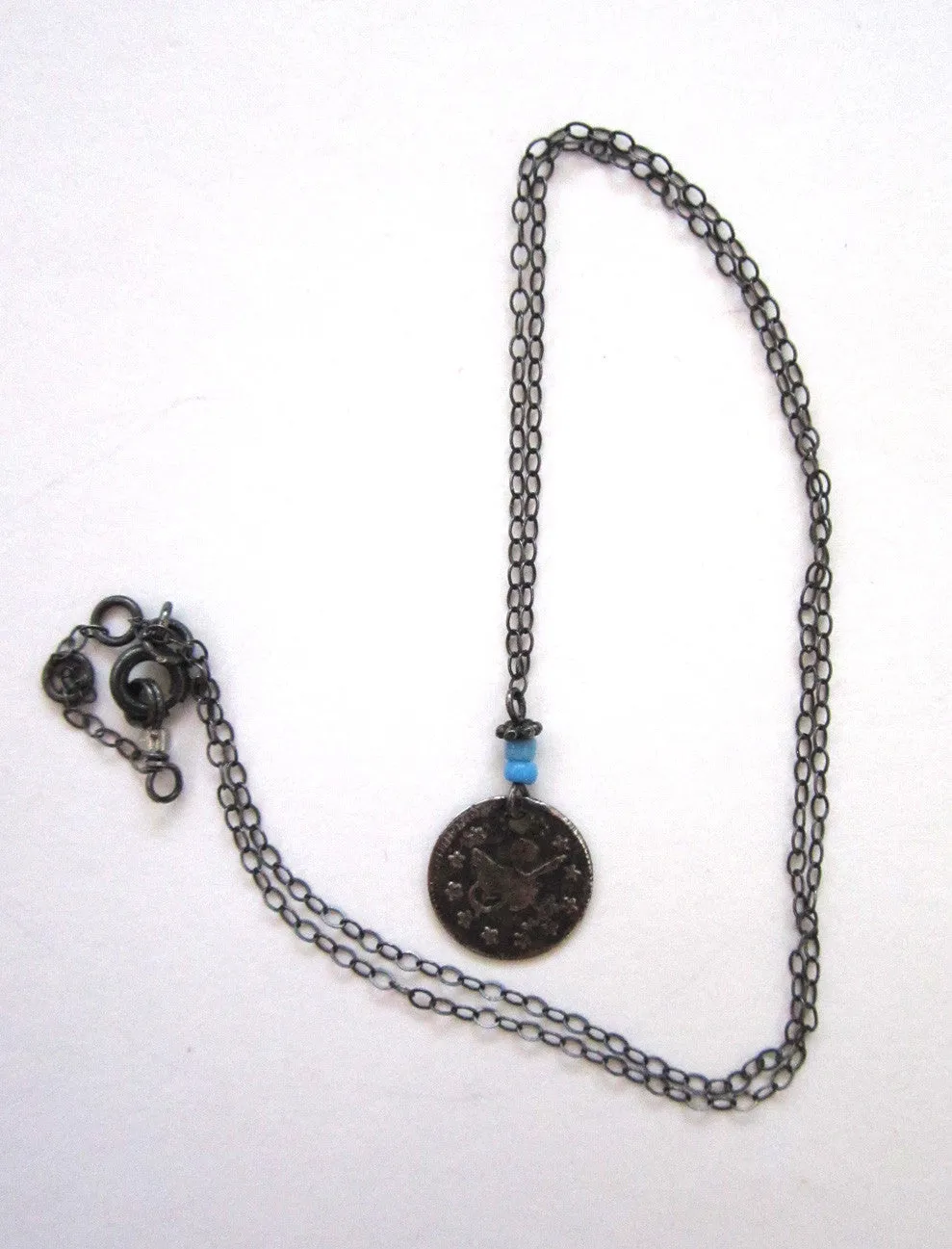 Turkish Coin Pendant with Blue Beads