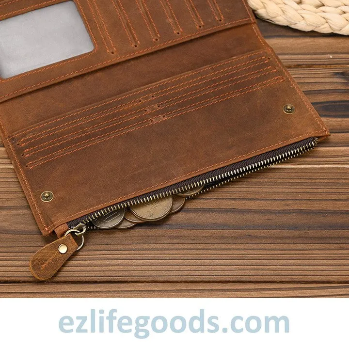 Unisex Genuine Leather Wallet| Long Zipper Slim Wallet| Phone Purse with 12 Cardholders
