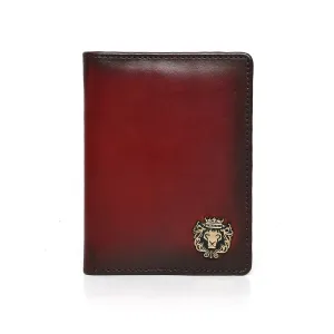 Wine Two Fold Passport Holder in Leather with card and wallet slots