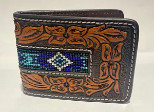 XH-246B - Twisted X Tooled Beaded Bi-Fold Wallet