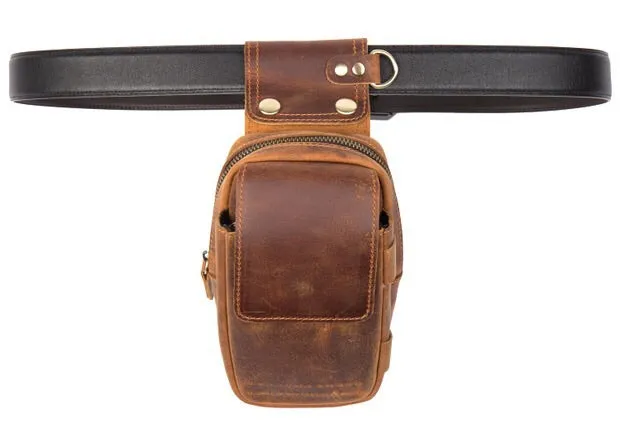 YAAGLE mens genuine leather small Hook Waist Bag Belt Pouch Fanny Pack for Cell Phone YG5547