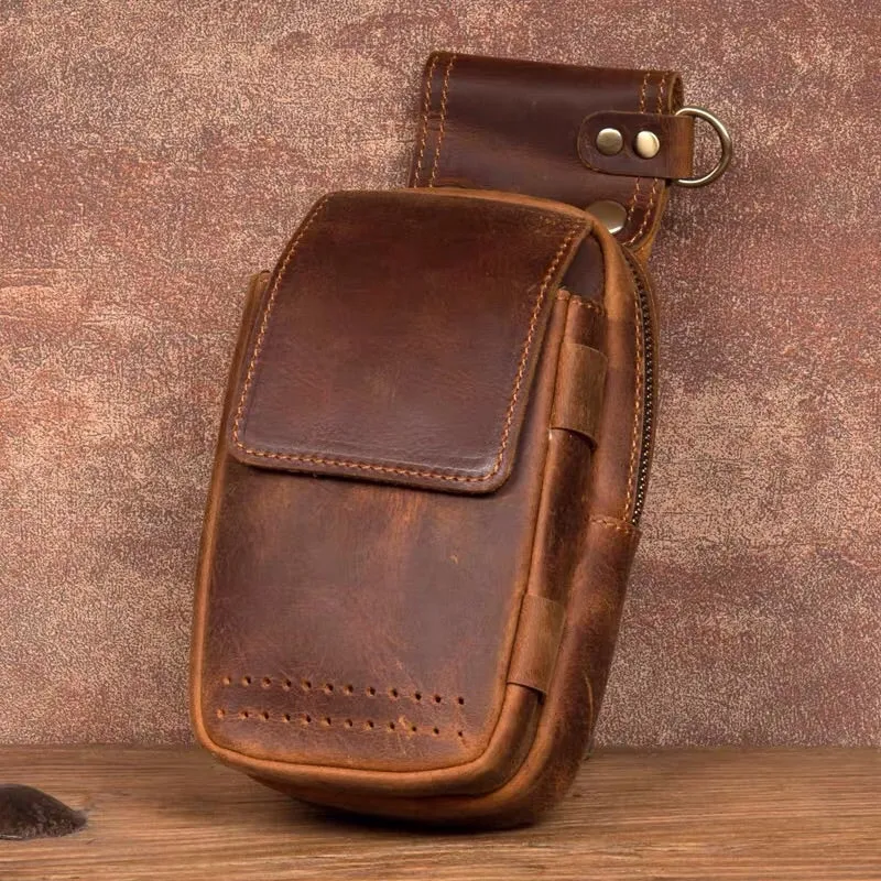 YAAGLE mens genuine leather small Hook Waist Bag Belt Pouch Fanny Pack for Cell Phone YG5547
