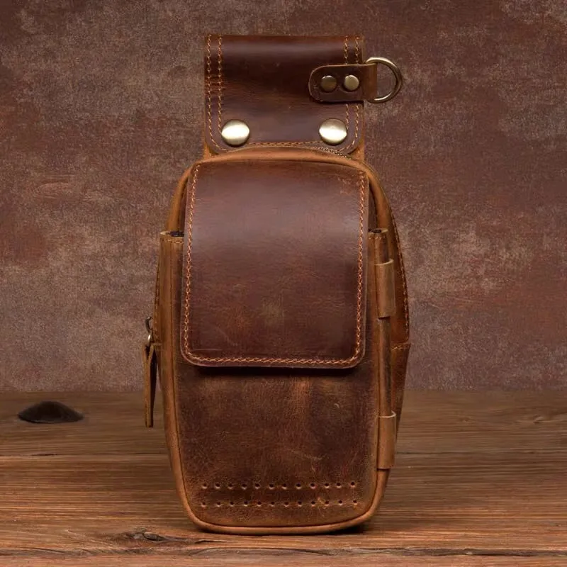 YAAGLE mens genuine leather small Hook Waist Bag Belt Pouch Fanny Pack for Cell Phone YG5547