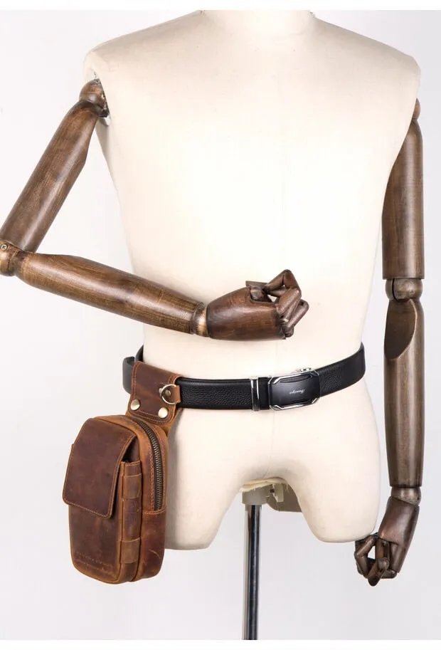 YAAGLE mens genuine leather small Hook Waist Bag Belt Pouch Fanny Pack for Cell Phone YG5547