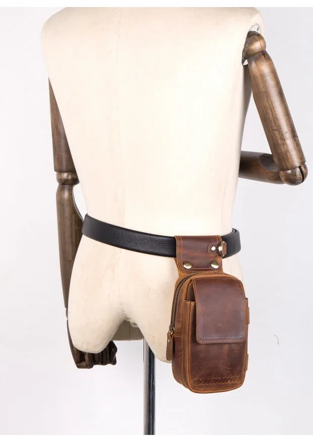 YAAGLE mens genuine leather small Hook Waist Bag Belt Pouch Fanny Pack for Cell Phone YG5547