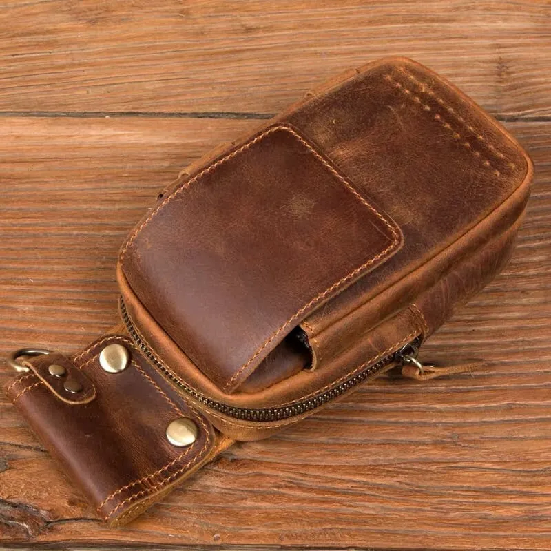 YAAGLE mens genuine leather small Hook Waist Bag Belt Pouch Fanny Pack for Cell Phone YG5547